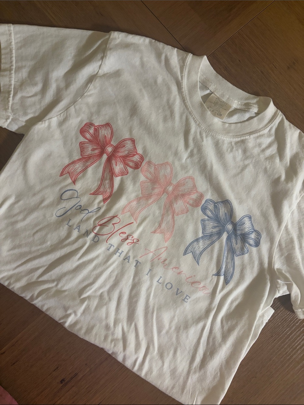 White Kids Tee with Red, Pink & Blue Bows